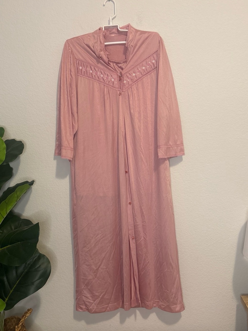 Blush Pink Vintage Nightgown with Embroidered Yoke